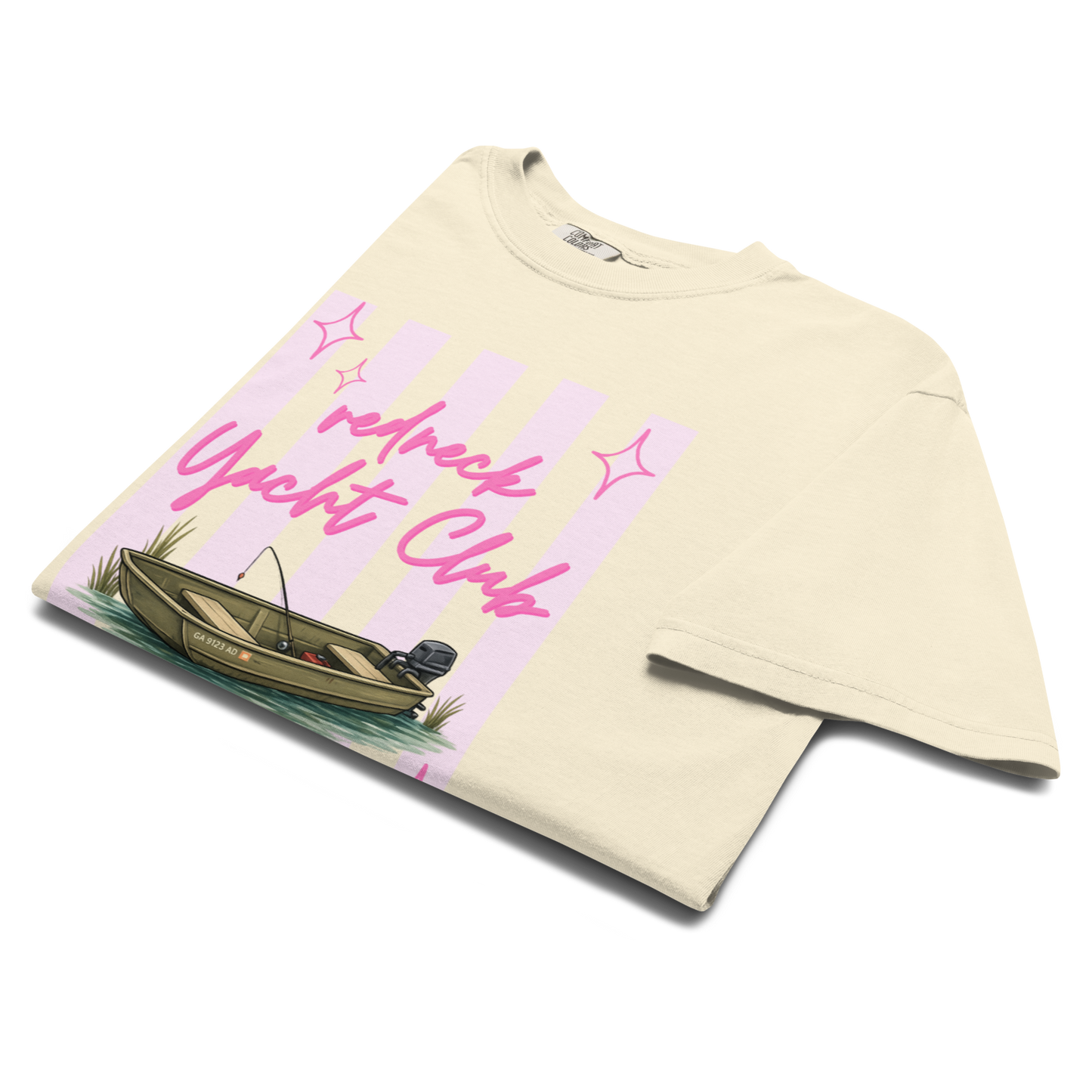 Redneck Yacht Club Pink Stripes - Unisex Garment-Dyed Heavyweight Comfort Colors T-Shirt