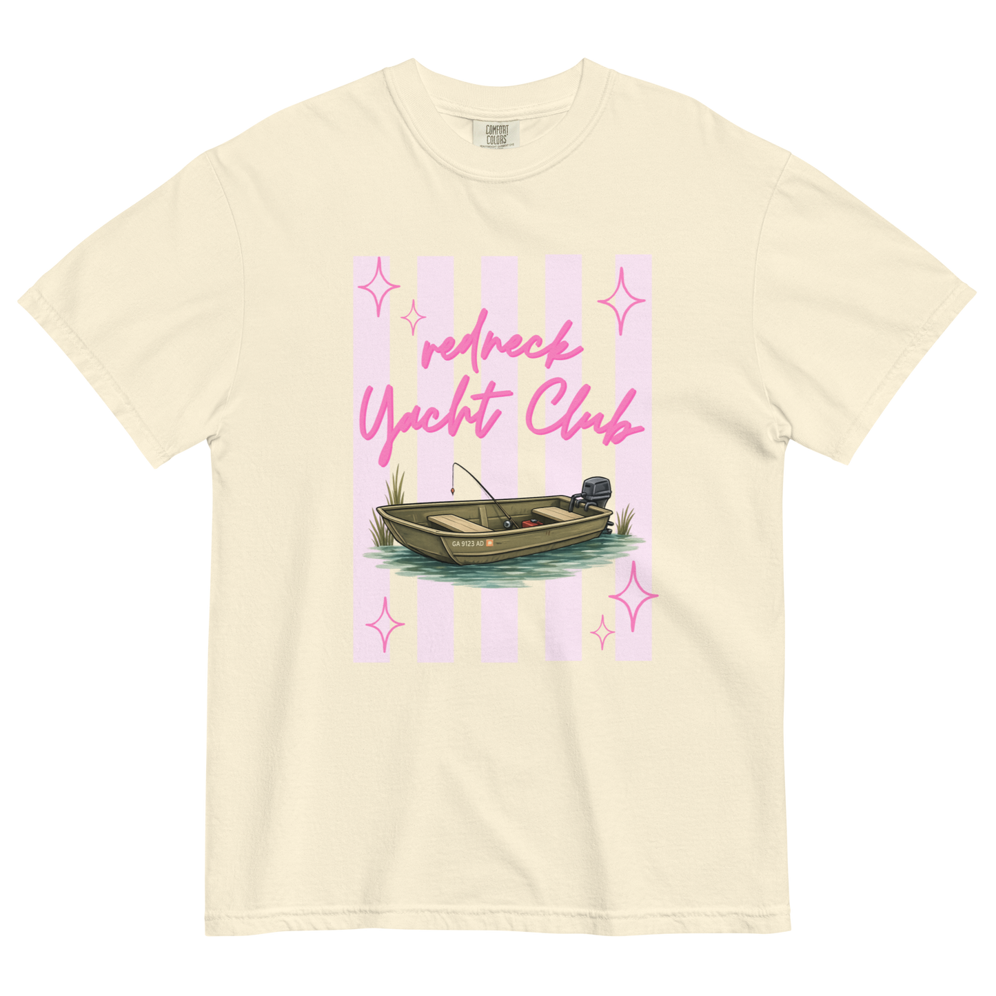 Redneck Yacht Club Pink Stripes - Unisex Garment-Dyed Heavyweight Comfort Colors T-Shirt