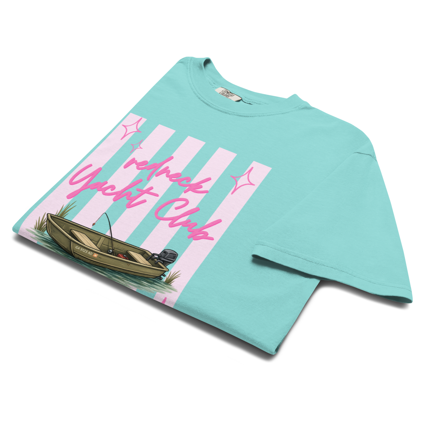 Redneck Yacht Club Pink Stripes - Unisex Garment-Dyed Heavyweight Comfort Colors T-Shirt