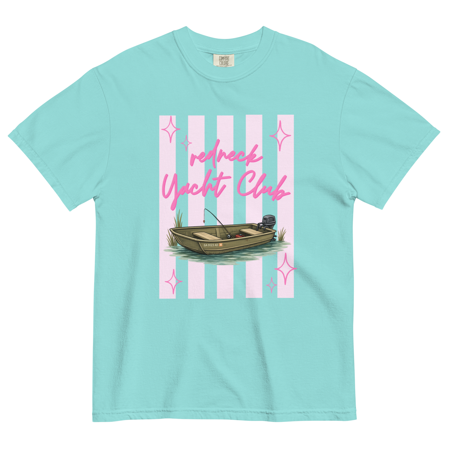 Redneck Yacht Club Pink Stripes - Unisex Garment-Dyed Heavyweight Comfort Colors T-Shirt