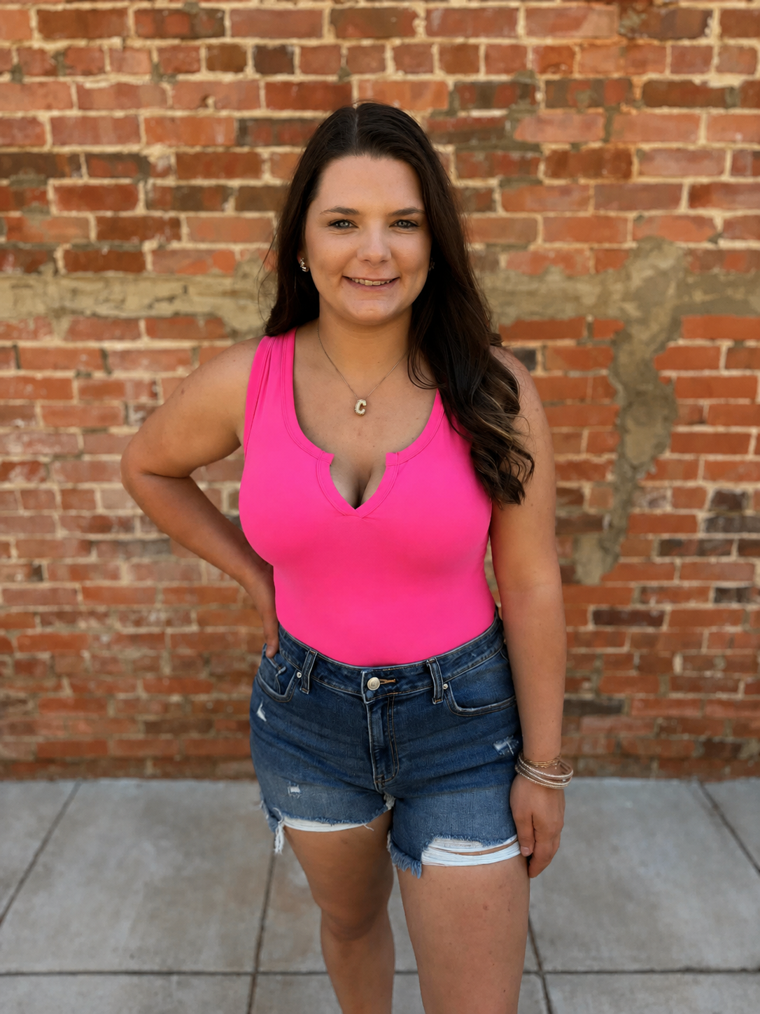 Fuchsia Microfiber Split Neck Bodysuit