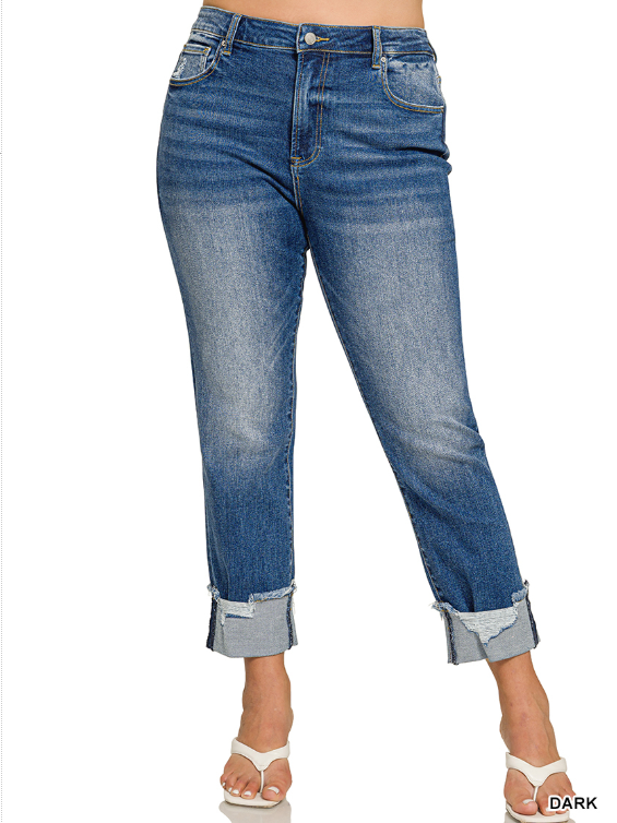 Modern Grace cuffed skinny denim pants featuring a regular and curvy fit, displayed on a model showcasing stylish casual bottoms.