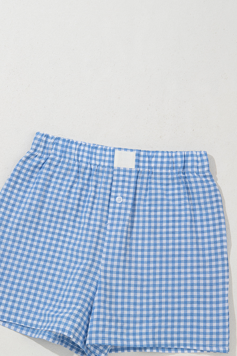 Blue Gingham Boxer Shorts by Modern Grace featuring a casual fit, made of polyester, perfect for relaxed wear.