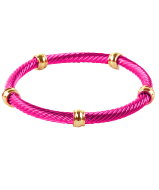 Fuchsia and gold twisted bracelet by Modern Grace featuring vibrant color coating and stylish design.