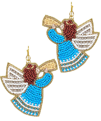 Modern Grace Christmas Angel Bead Crystal Earrings with shimmering angel and bead details for festive holiday style.