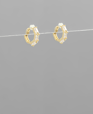 Silver crystal studded hoop earrings by Modern Grace featuring sparkling crystal embellishments and classic hoop design.