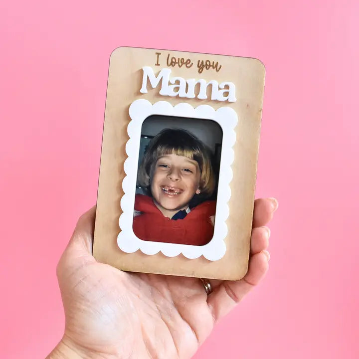 Modern Grace I Love You Mama fridge magnet photo frame with floral design and space for a small photo and heartfelt message.