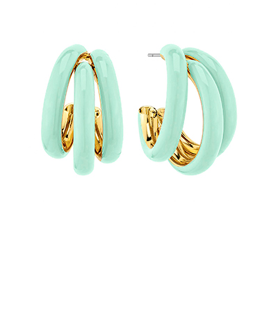 Mint 3-row epoxy pipe hoop earrings by Modern Grace featuring layered geometric design and sterling silver hooks.