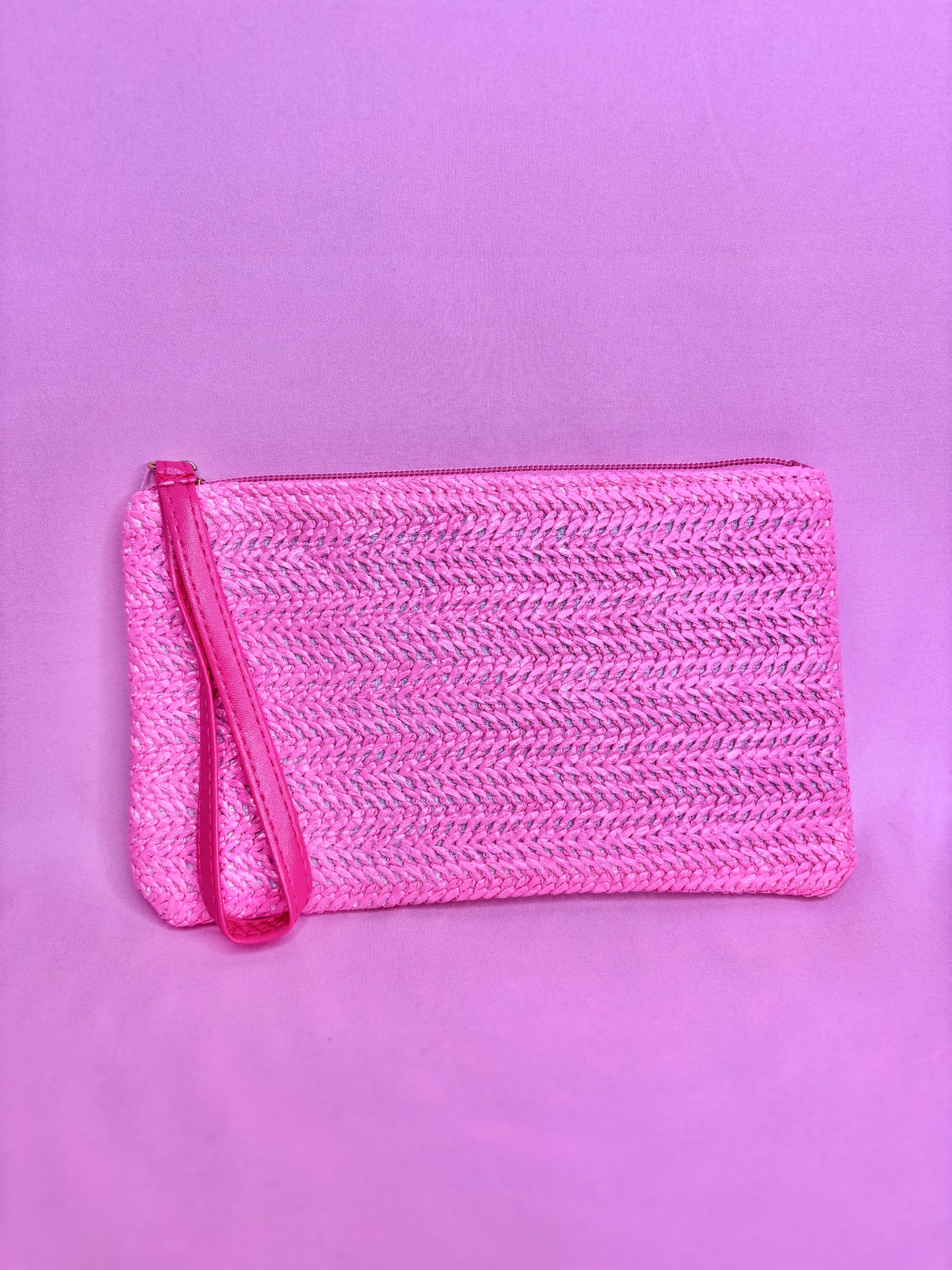 Pink Coastal Straw Zip Wallet
