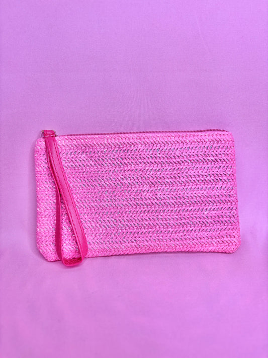 Pink Coastal Straw Zip Wallet