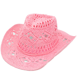 Pink Crocheted Straw Cowgirl Hat