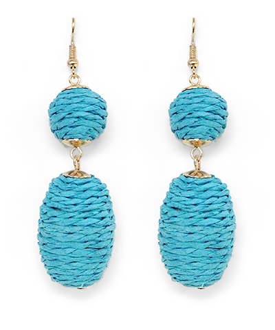 Raffia wrapped oval earrings by Modern Grace featuring natural beige woven design and gold-tone hooks for a stylish look.