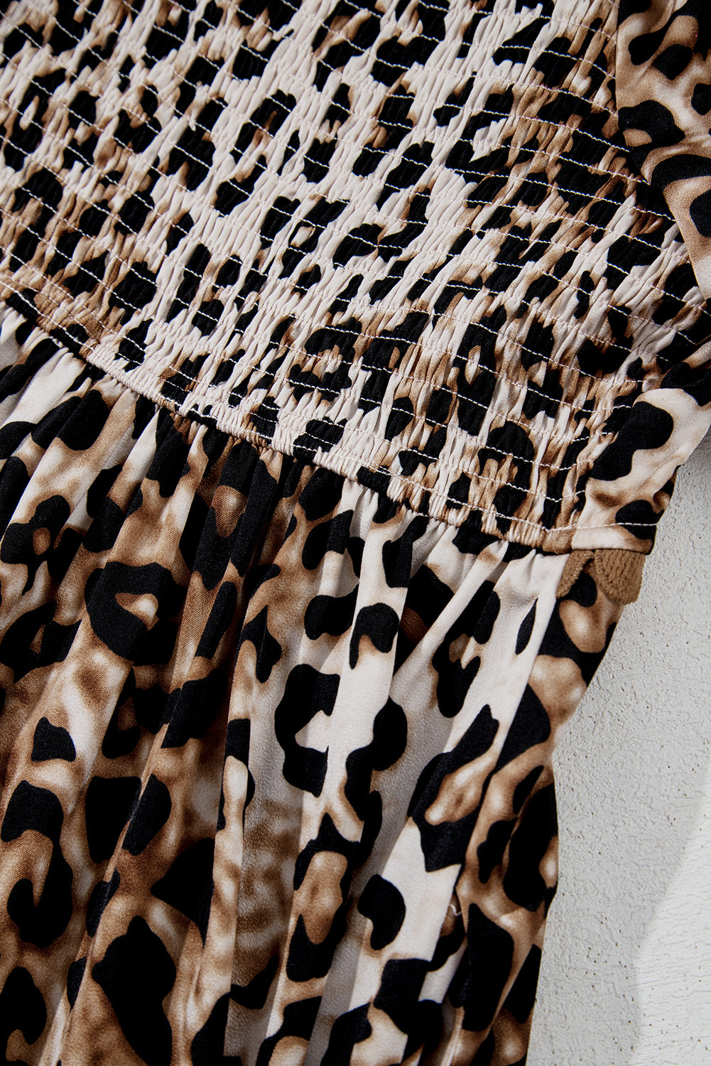 Brown leopard print bubble sleeve square neck maxi dress by Modern Grace featuring a flowy silhouette and stylish long sleeves.