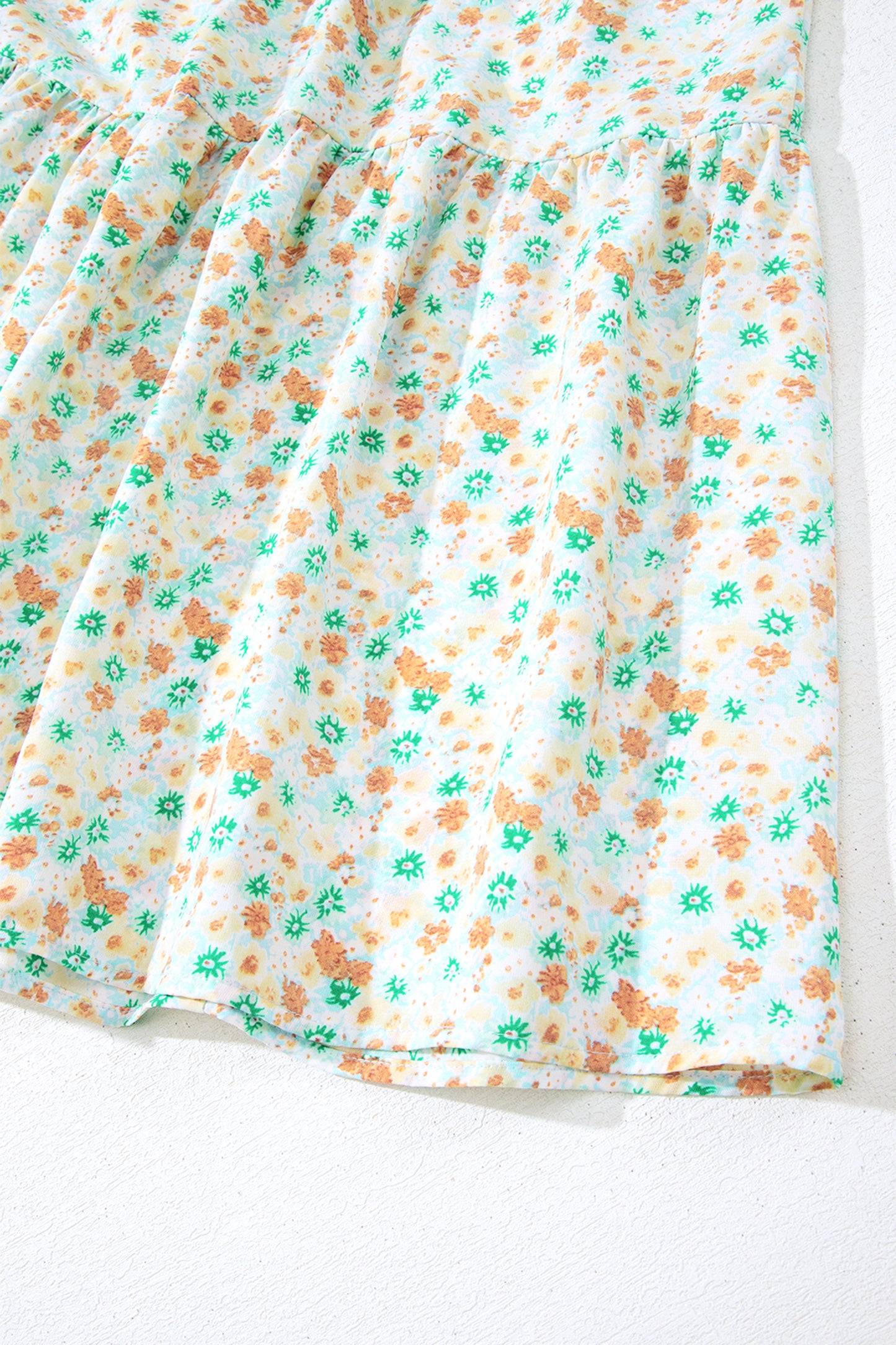 Floral Short Bubble Sleeve Shirred High Waist Maxi Dress