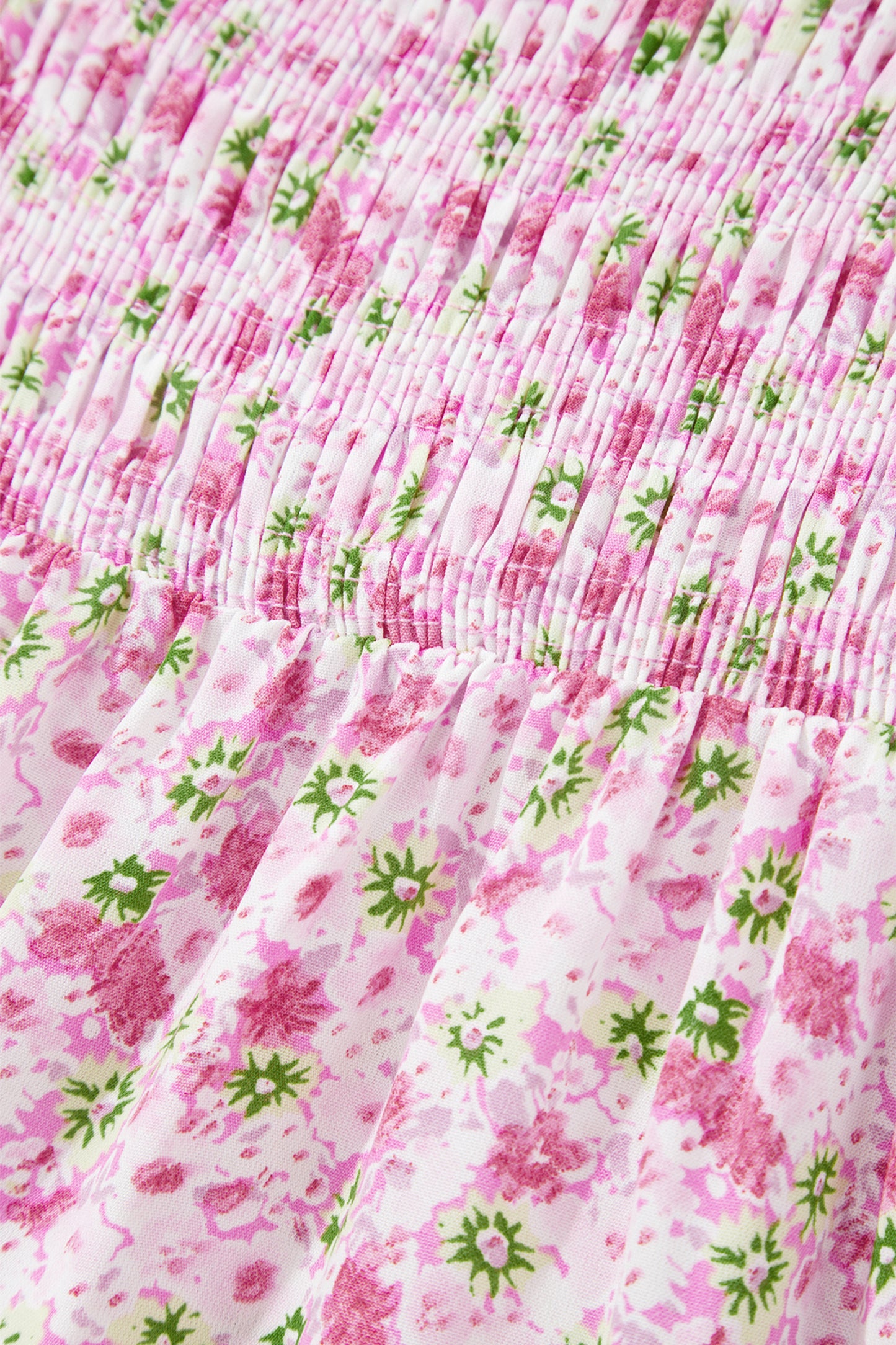 Floral Short Bubble Sleeve Shirred High Waist Maxi Dress
