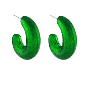 Green coated metallic open hoop earrings from Modern Grace, showcasing sleek, shiny design with a modern style.