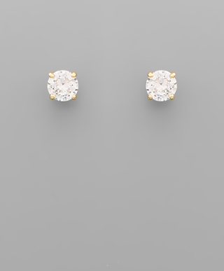 Modern Grace 7mm cubic zirconia round stud earrings featuring sparkling clear stones on polished metal posts.