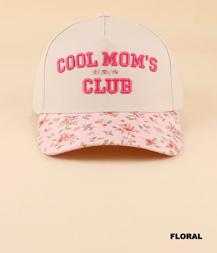Modern Grace floral cool Mom's Club two-tone snapback hat with colorful floral pattern and structured brim.