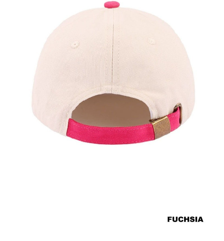 Fuschia and tan In God We Trust two-tone canvas cotton cap - back view

