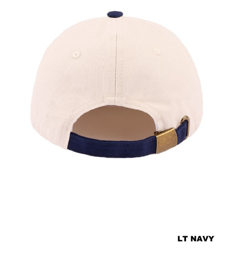 Navy and tan two-tone canvas cotton cap with "In God We Trust" embroidered, modern grace hats for casual wear