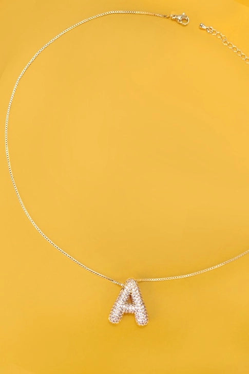 Gold pave rhinestone bubble balloon initial necklace by Modern Grace featuring sparkling stones and a playful, modern design.