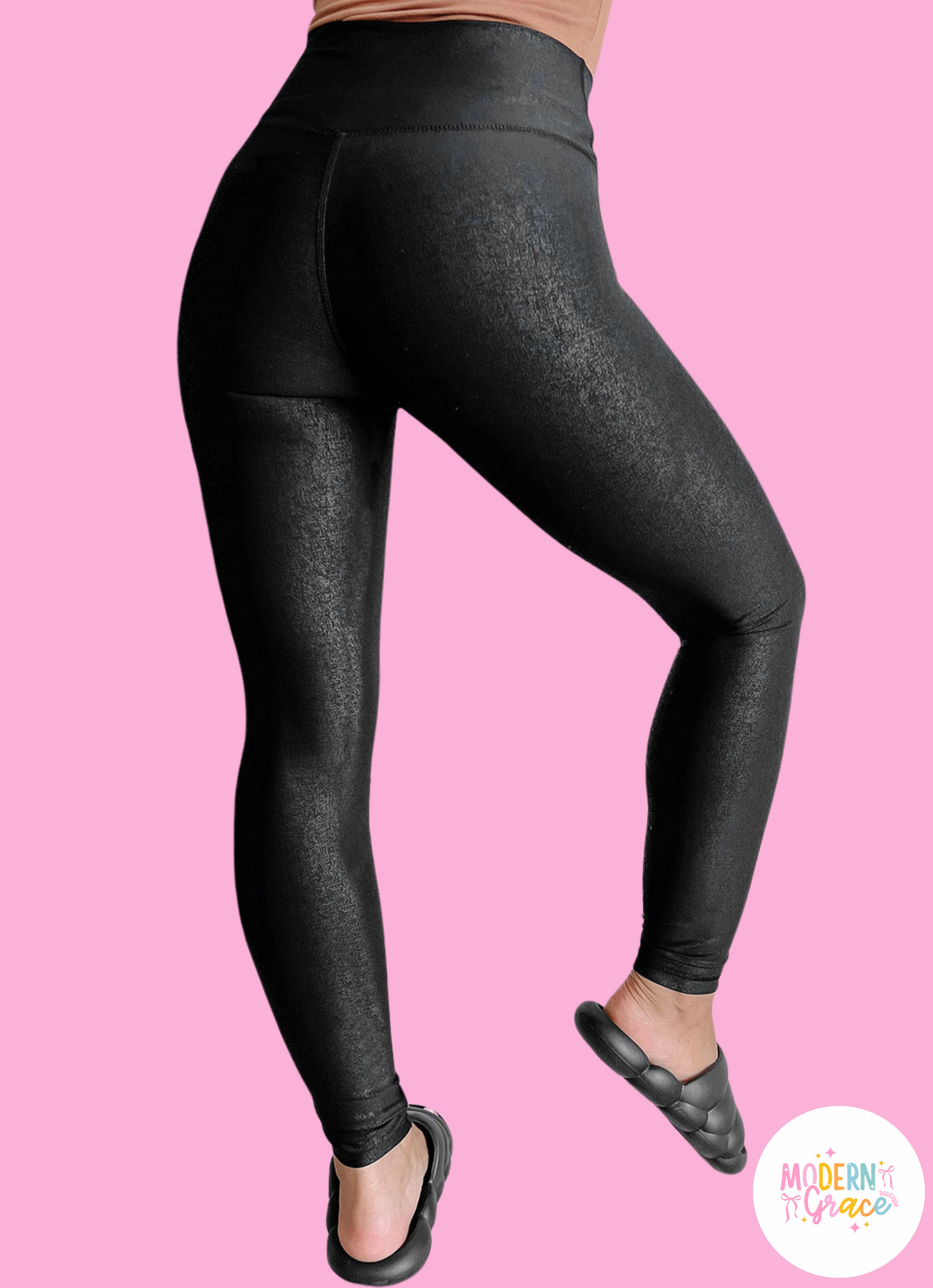 Black V crossover high waist leggings by Modern Grace with pockets, designed for comfort and style.