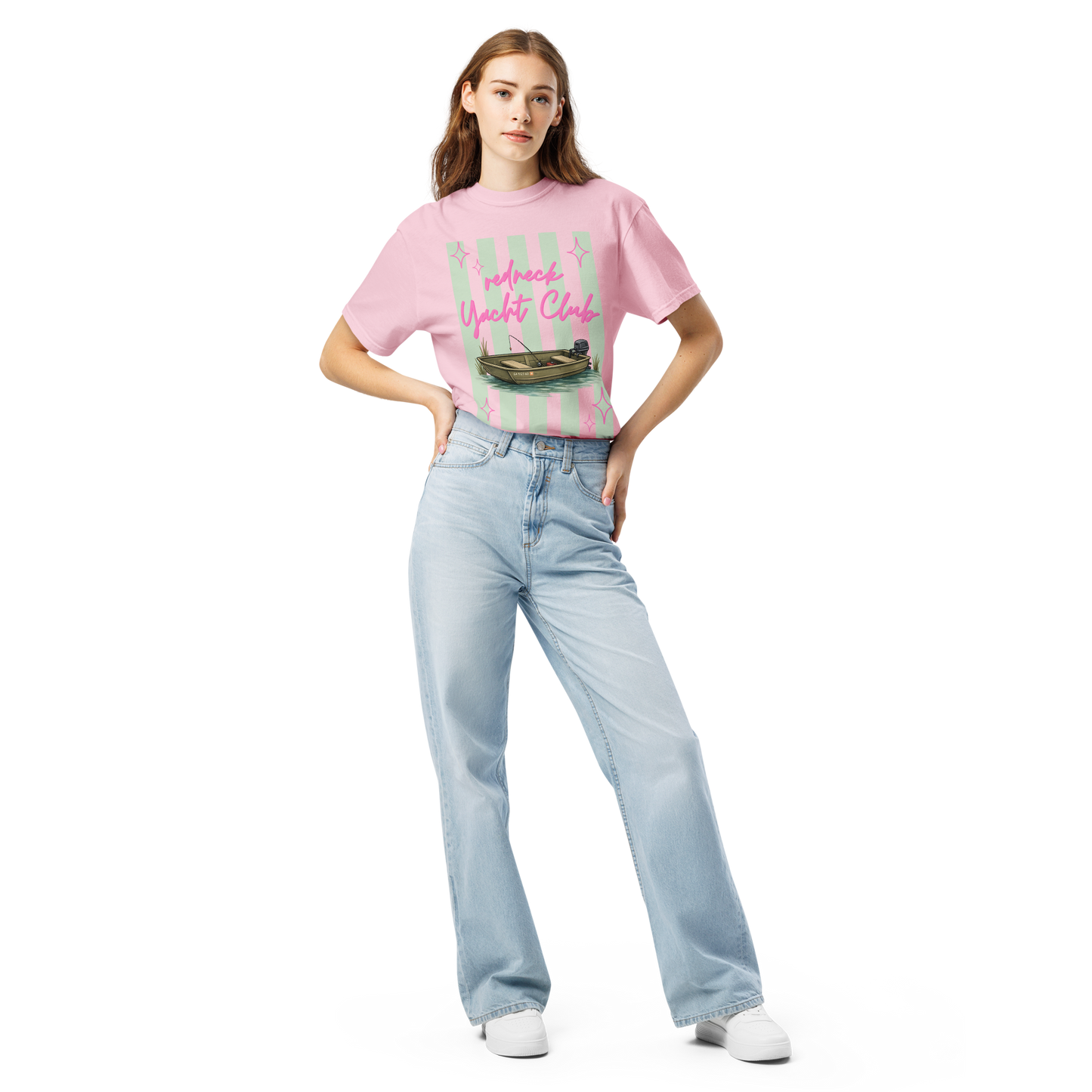 Redneck Yacht Club Sage Green Stripes - Unisex Garment-Dyed Heavyweight Comfort Colors SS T-Shirt