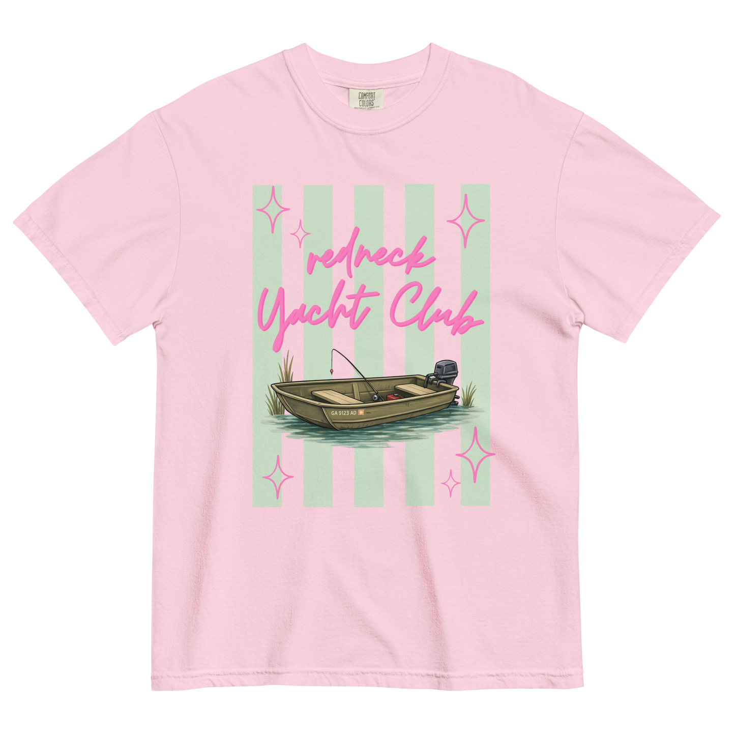 Redneck Yacht Club Sage Green Stripes - Unisex Garment-Dyed Heavyweight Comfort Colors SS T-Shirt