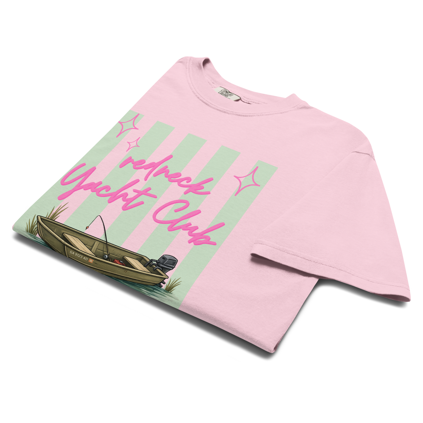 Redneck Yacht Club Sage Green Stripes - Unisex Garment-Dyed Heavyweight Comfort Colors SS T-Shirt