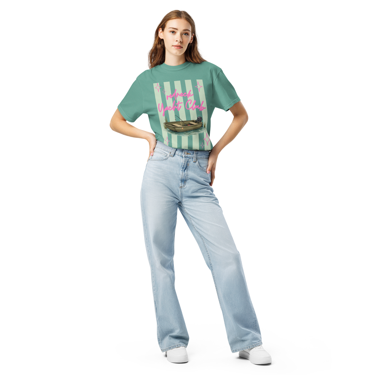 Redneck Yacht Club Sage Green Stripes - Unisex Garment-Dyed Heavyweight Comfort Colors SS T-Shirt