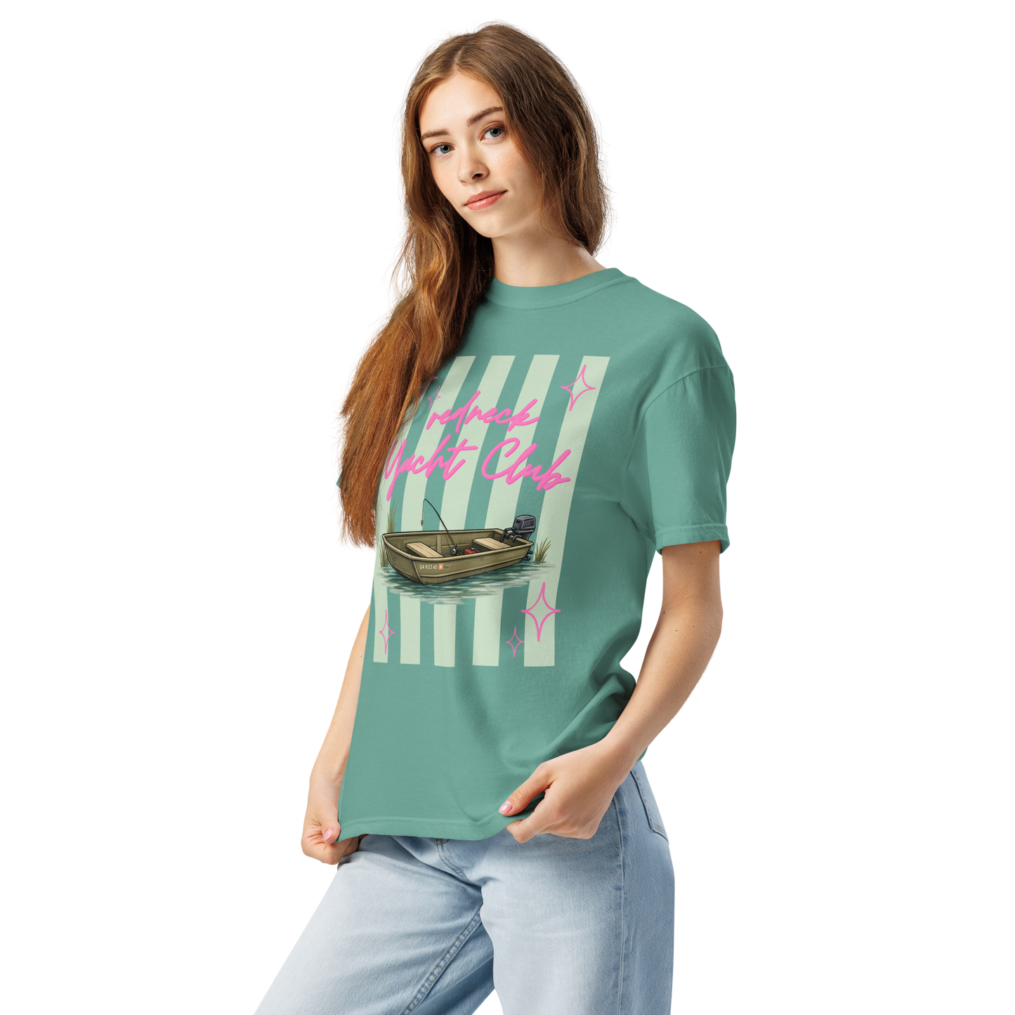 Redneck Yacht Club Sage Green Stripes - Unisex Garment-Dyed Heavyweight Comfort Colors SS T-Shirt