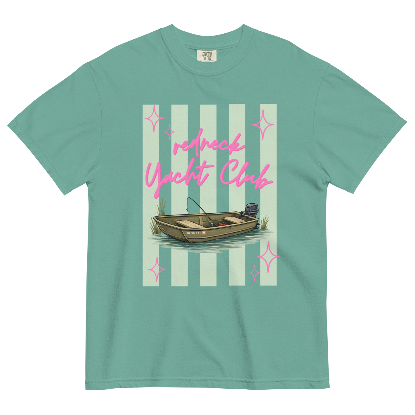 Redneck Yacht Club Sage Green Stripes - Unisex Garment-Dyed Heavyweight Comfort Colors SS T-Shirt