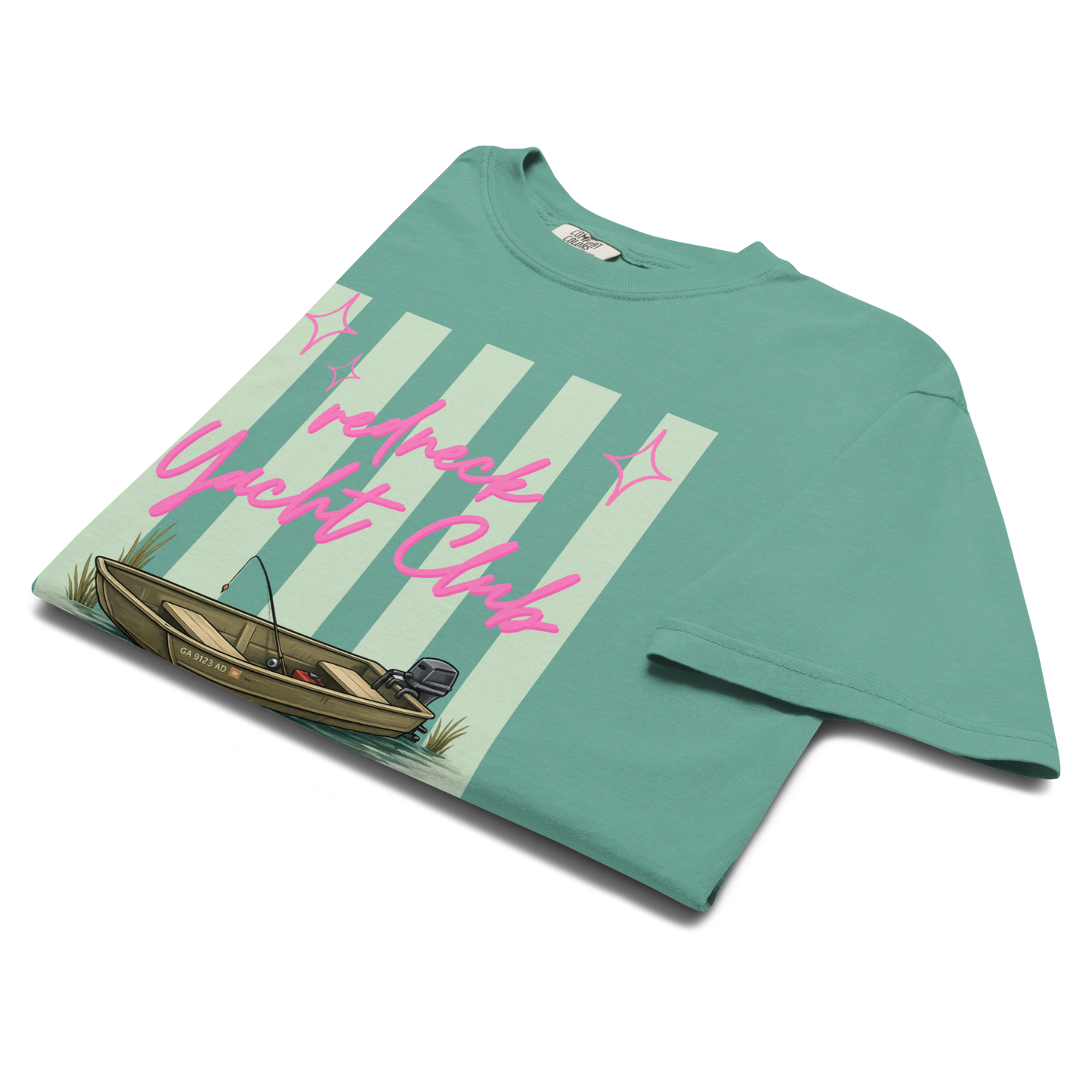 Redneck Yacht Club Sage Green Stripes - Unisex Garment-Dyed Heavyweight Comfort Colors SS T-Shirt