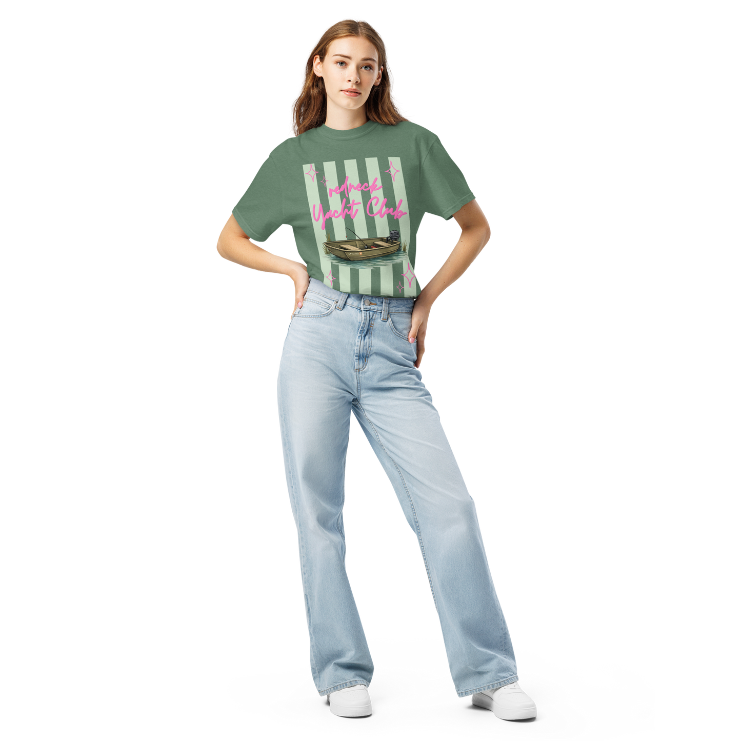 Redneck Yacht Club Sage Green Stripes - Unisex Garment-Dyed Heavyweight Comfort Colors SS T-Shirt