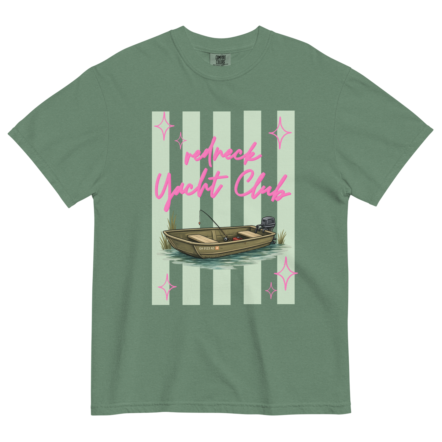 Redneck Yacht Club Sage Green Stripes - Unisex Garment-Dyed Heavyweight Comfort Colors SS T-Shirt