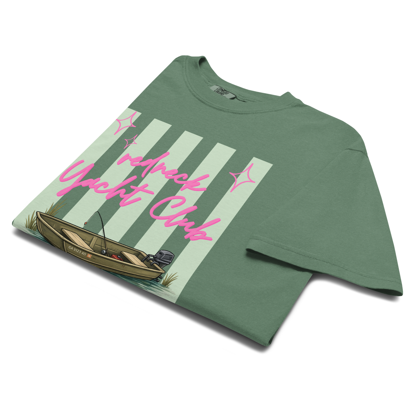 Redneck Yacht Club Sage Green Stripes - Unisex Garment-Dyed Heavyweight Comfort Colors SS T-Shirt