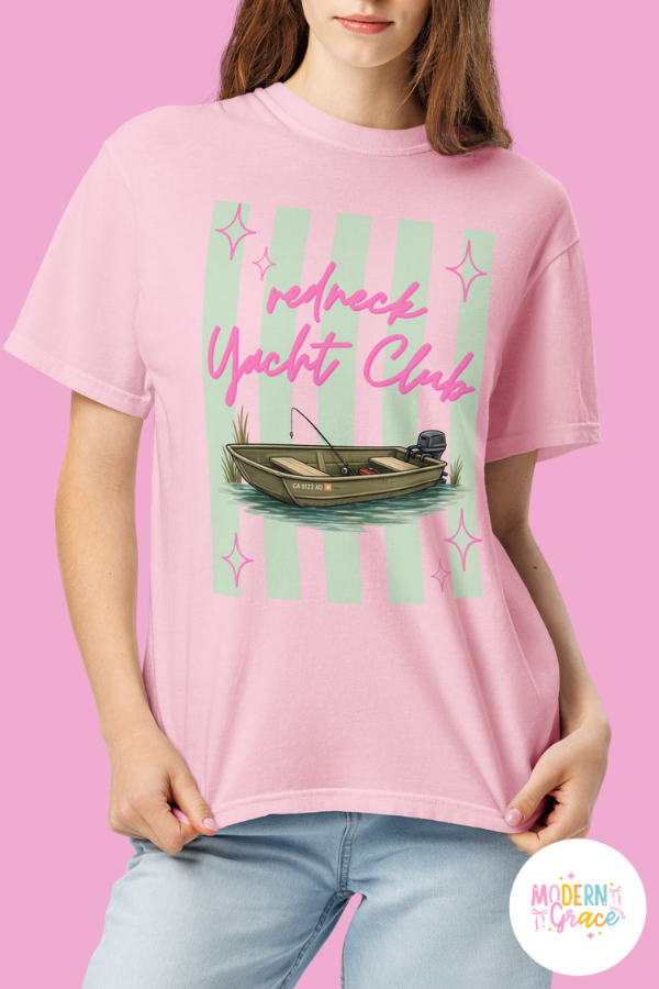 Redneck Yacht Club Sage Green Stripes - Unisex Garment-Dyed Heavyweight Comfort Colors SS T-Shirt