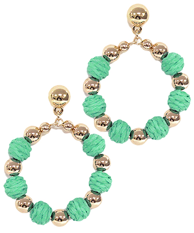 Raffia & Metal Ball Circle Earrings (4 COLORS)