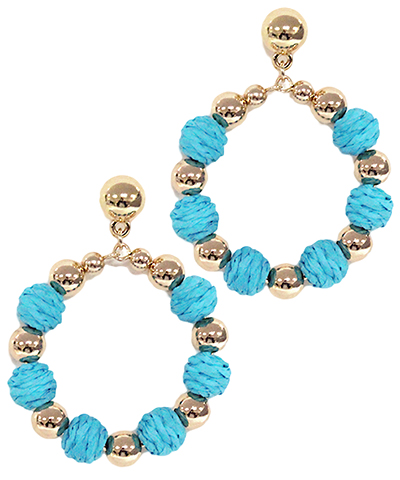 Modern Grace Raffia and metal ball circle earrings in four colors, featuring a stylish blend of natural raffia and sleek metal design.