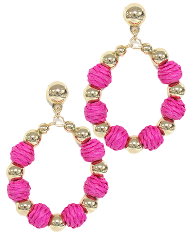 Modern Grace Raffia and metal ball circle earrings in four colors, featuring a stylish and lightweight design with intricate craftsmanship.