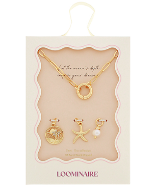 Modern Grace Beach and Multi Charm Necklace Set featuring layered necklaces with beach-themed and multi-colored charms.
