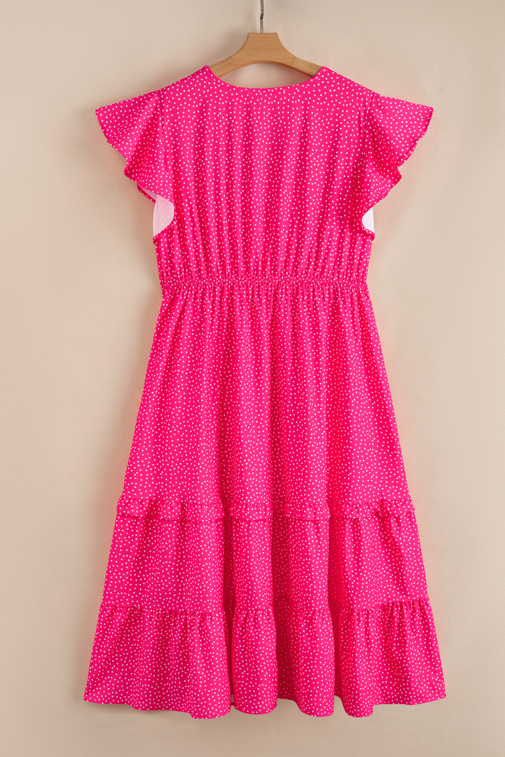 Modern Grace plus size polka dot print ruffled smocked high waist midi dress with a flattering silhouette and tiered skirt.