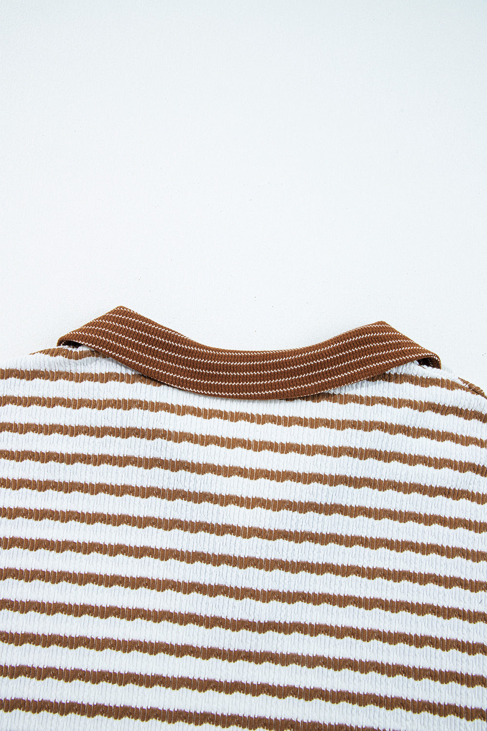 Plus size khaki stripe collared v-neck loose pant set by Modern Grace, stylish loungewear for comfortable everyday wear.