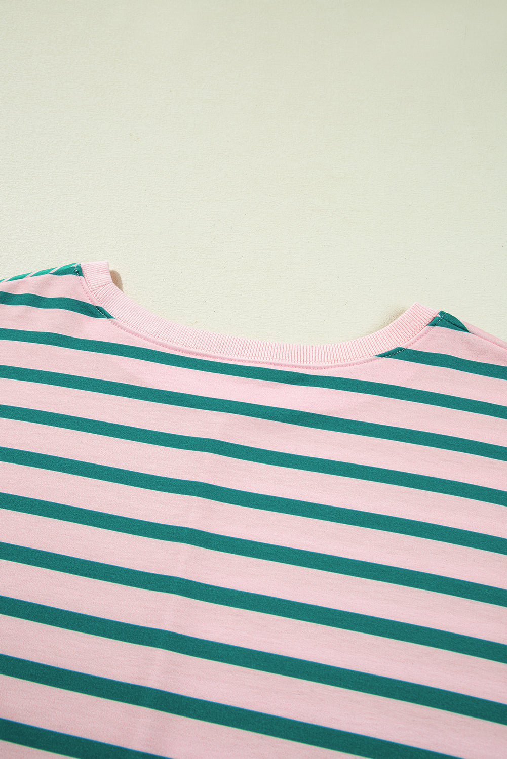 Plus size Modern Grace green stripe color block sweatshirt with exposed seams and side slit, casual fit, warehouse exclusive.