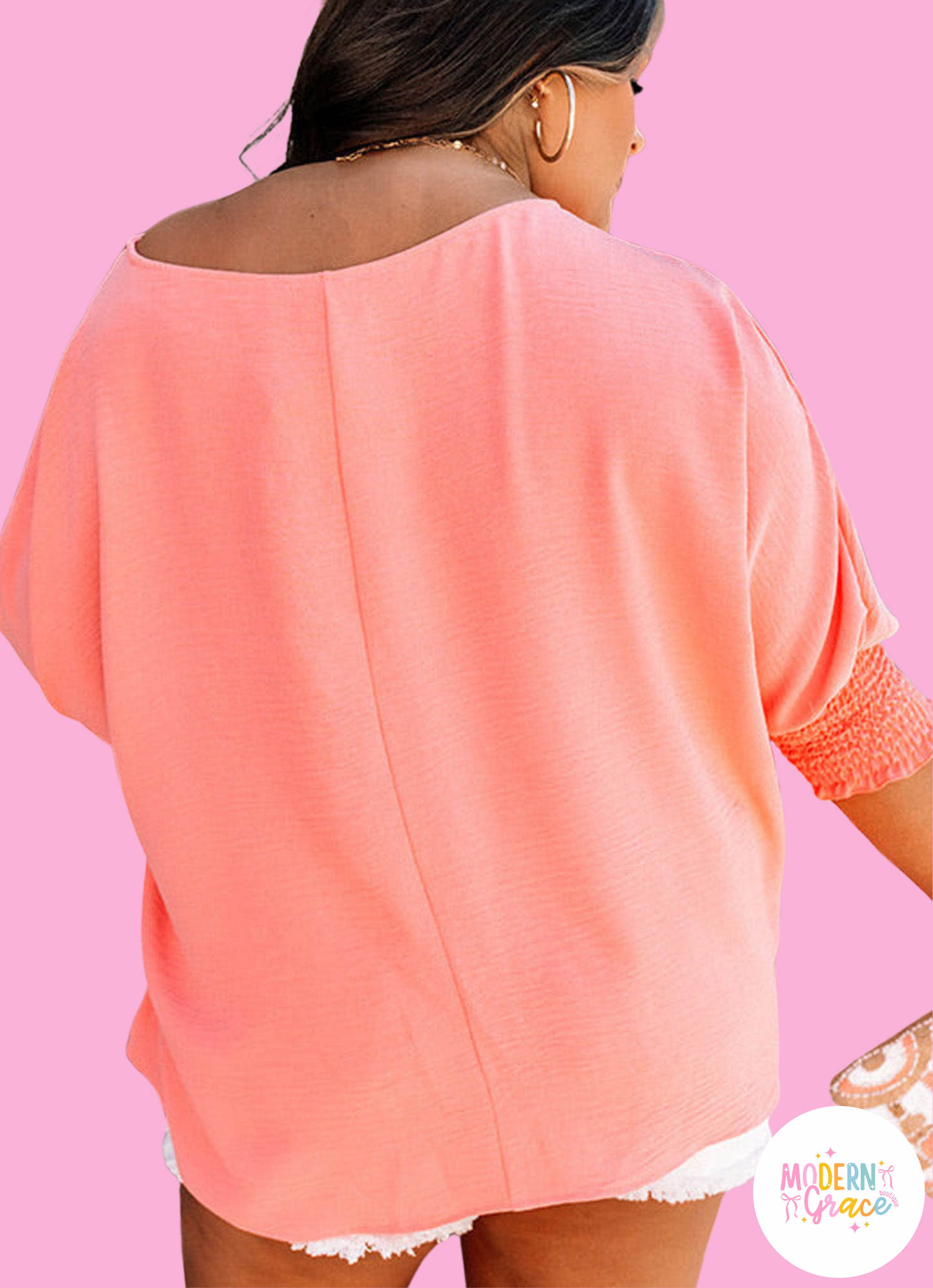 Peach Half Sleeve Plus Size Textured Blouse (Warehouse Exclusives)