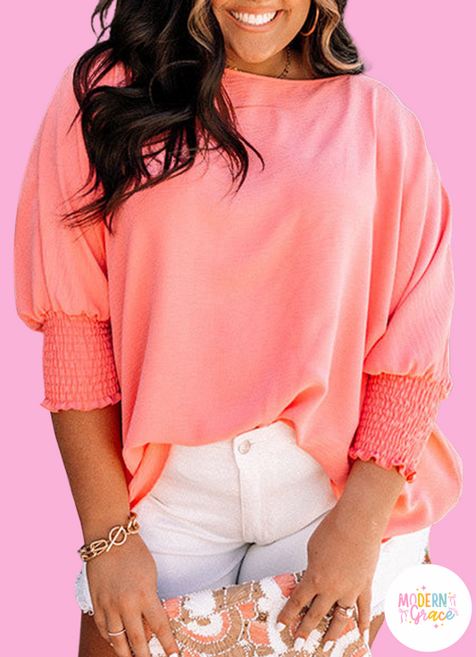 Peach Half Sleeve Plus Size Textured Blouse (Warehouse Exclusives)