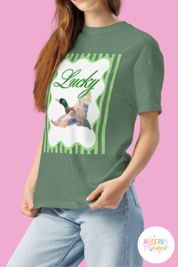 Lucky Duck Mallard T-Shirt - Unisex Garment-Dyed Heavyweight Comfort Colors Short Sleeve T-Shirt