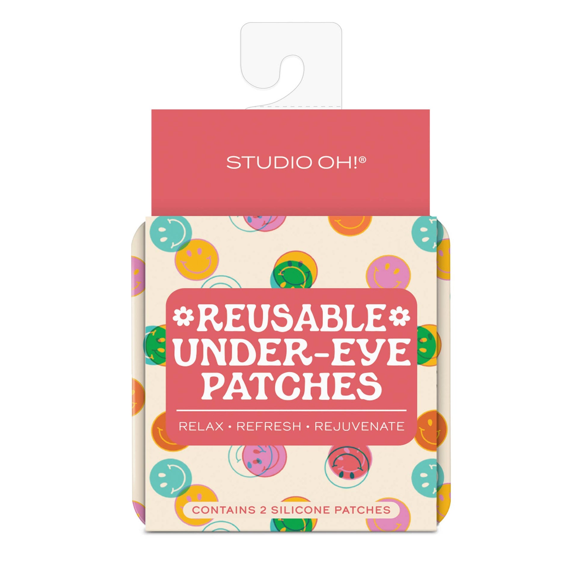 Modern Grace Happy Vibes Reusable Under-Eye Patches for skincare, showing soft gel patches with vibrant packaging and branding