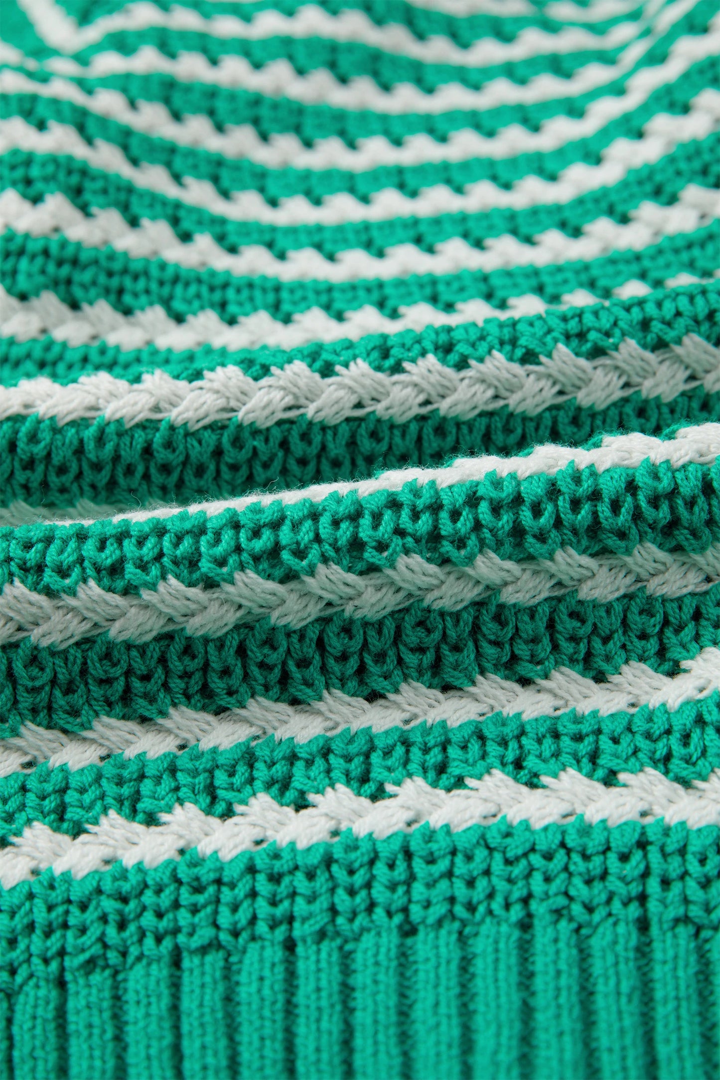 Green stripe short sleeve V-neck sweater with bow knot detail by Modern Grace, showcasing a stylish and casual knit design.