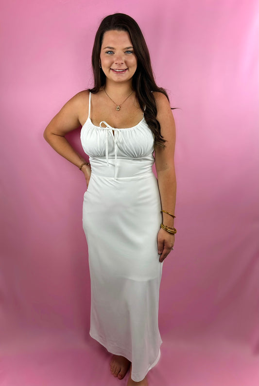 White Keyhole Midi Dress